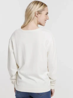 Pull fin col V nacre femme