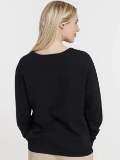 Pull fin col V noir femme