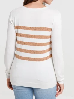 Pull fin écru rayure croissant femme