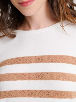 Pull fin écru rayure croissant femme