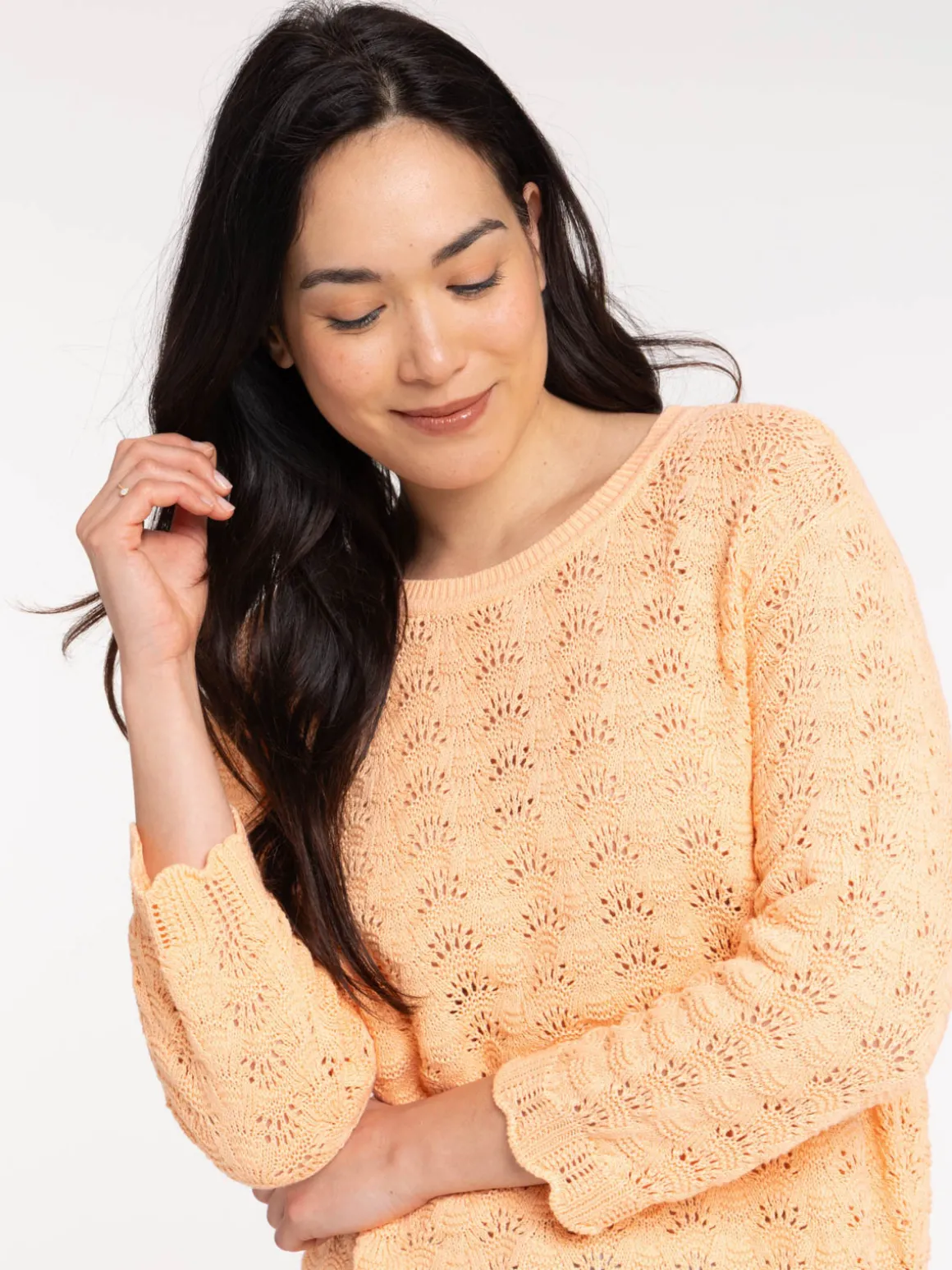 Pull maille ajourée orange sorbet femme