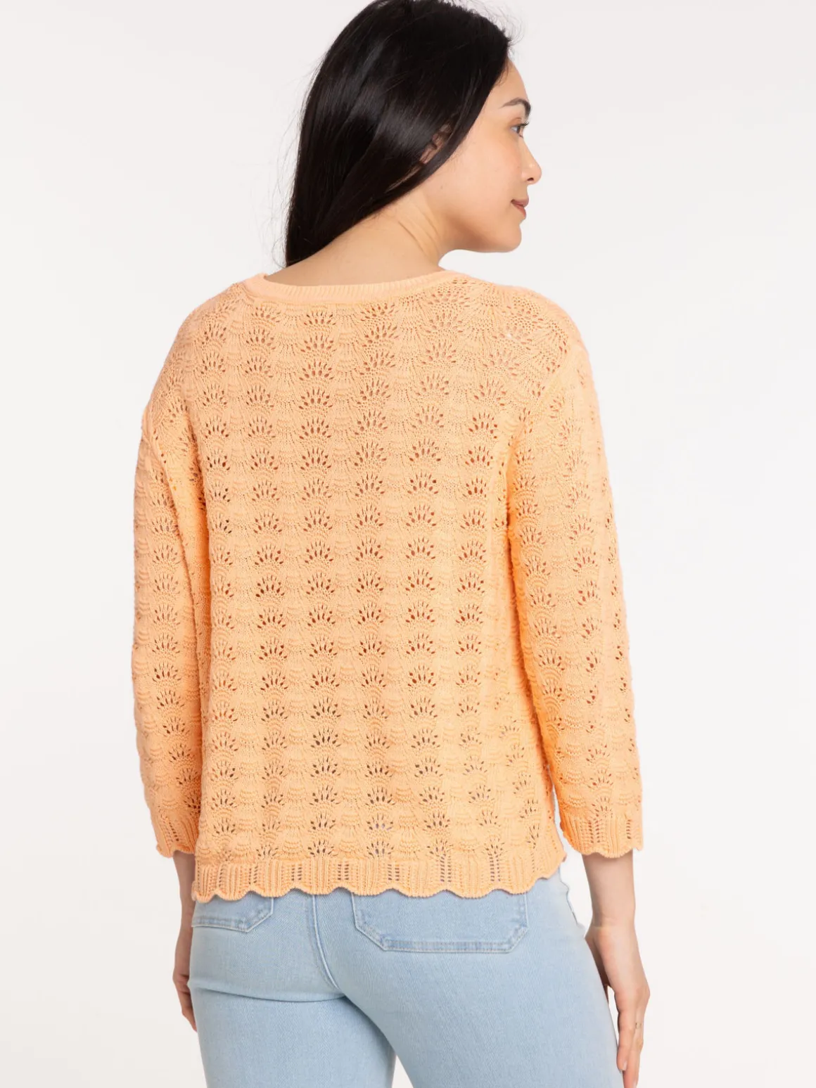 Pull maille ajourée orange sorbet femme