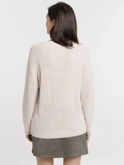 Pull maille brillante beige rosé femme