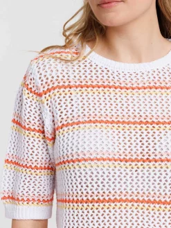 Pull manches courtes rayures femme