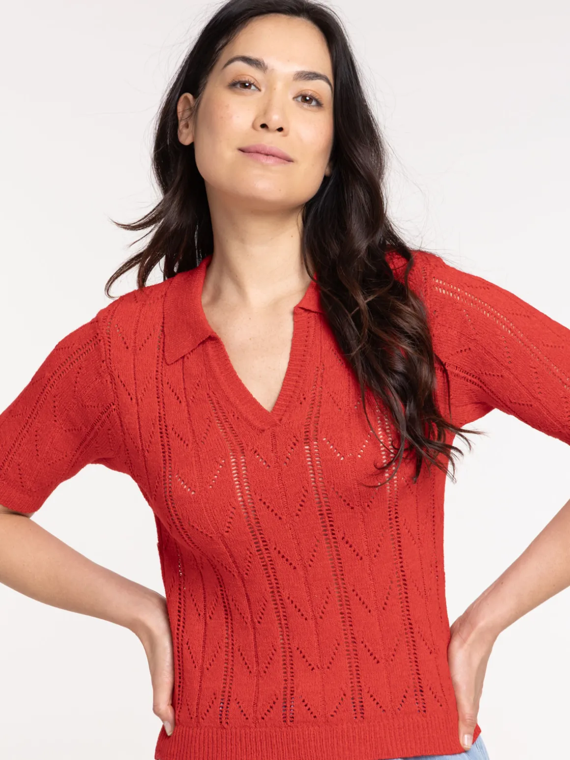 Pull polo manches courtes femme
