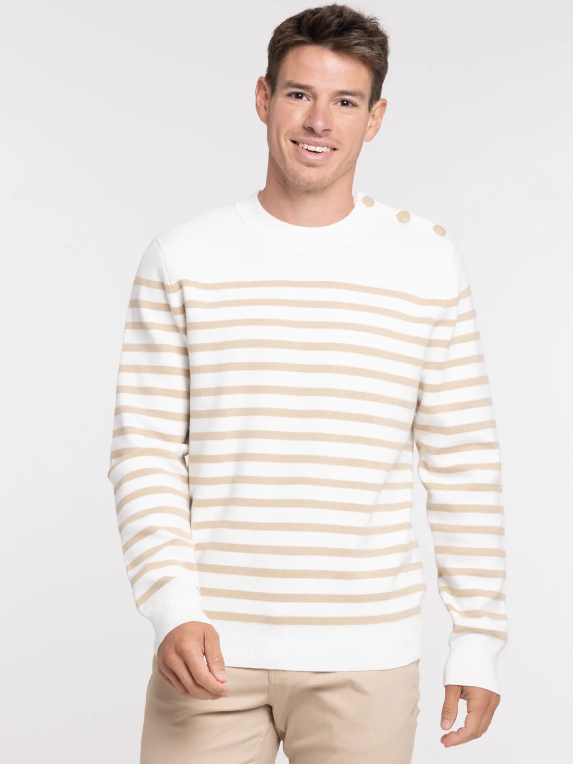 Pull rayé boutons épaule homme