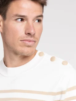 Pull rayé boutons épaule homme