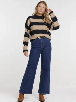 Pull rayé camel femme