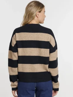 Pull rayé camel femme