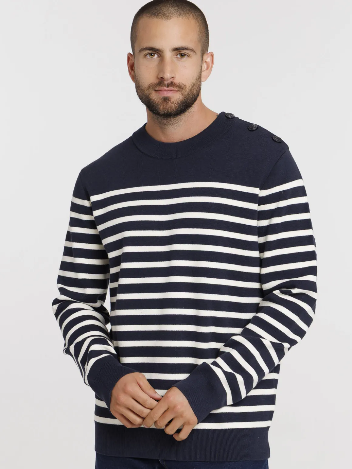 Pull rayé col rond homme