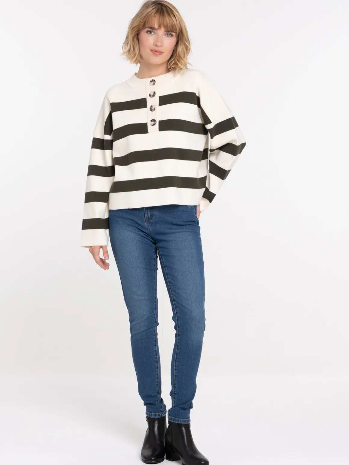 Pull rayures col rond femme