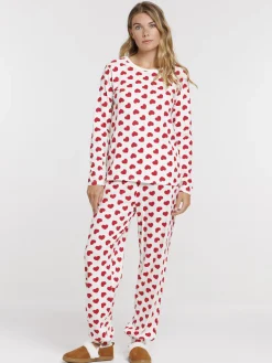Pyjama écru motif coeur femme