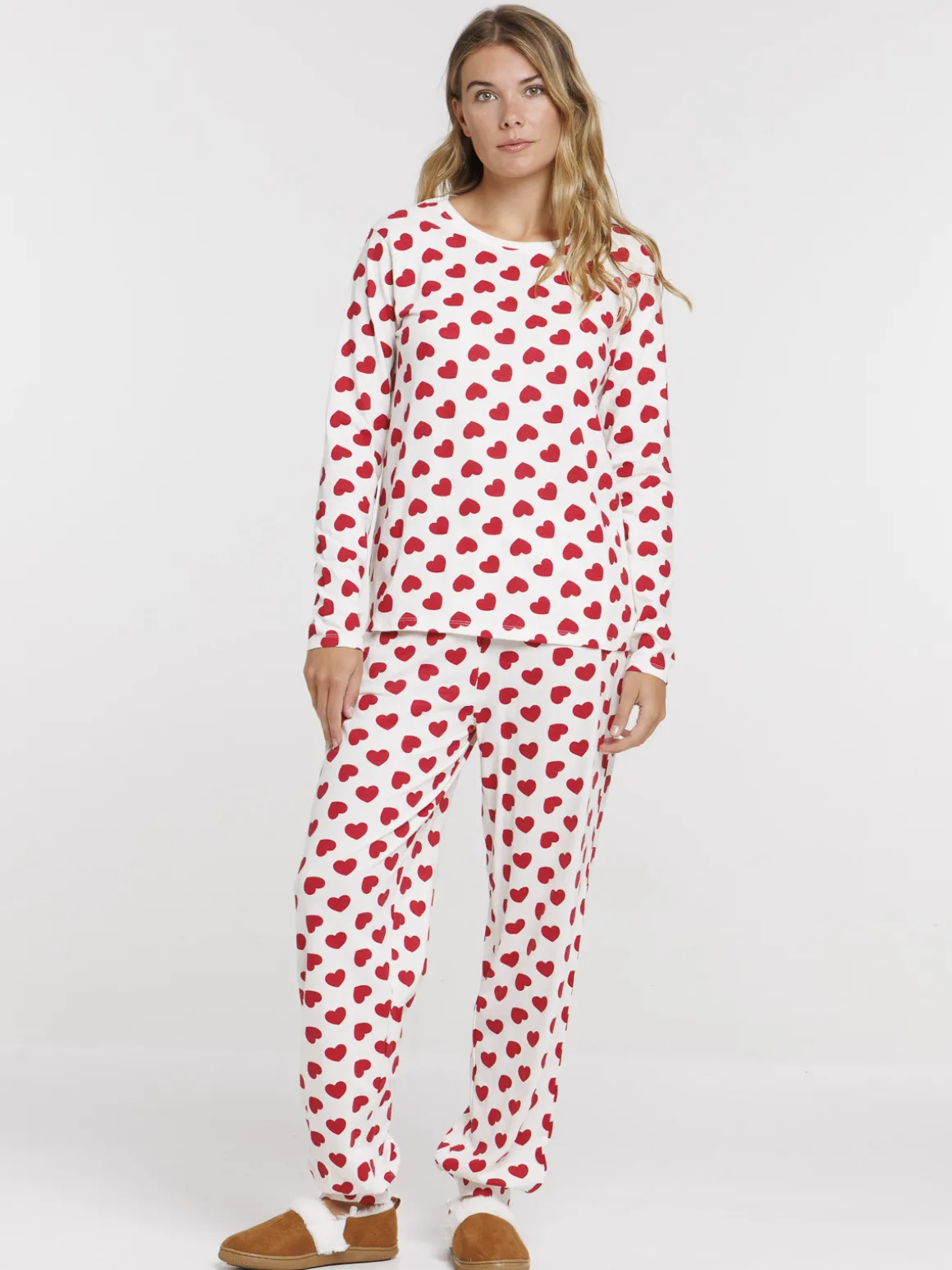 Pyjama écru motif coeur femme