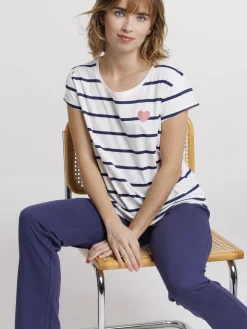 Pyjama rayé et coeur femme
