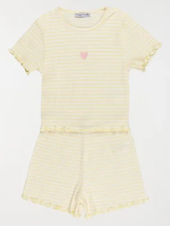 Pyjashort rayé et coeur fille (3-12A)