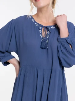 Robe avec broderies bleu de fès femme