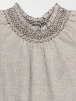 Robe fille col smocké gris chiné (3-12A)