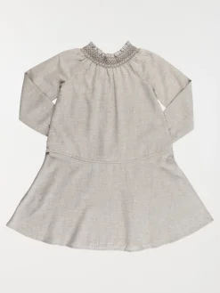 Robe fille col smocké gris chiné (3-12A)
