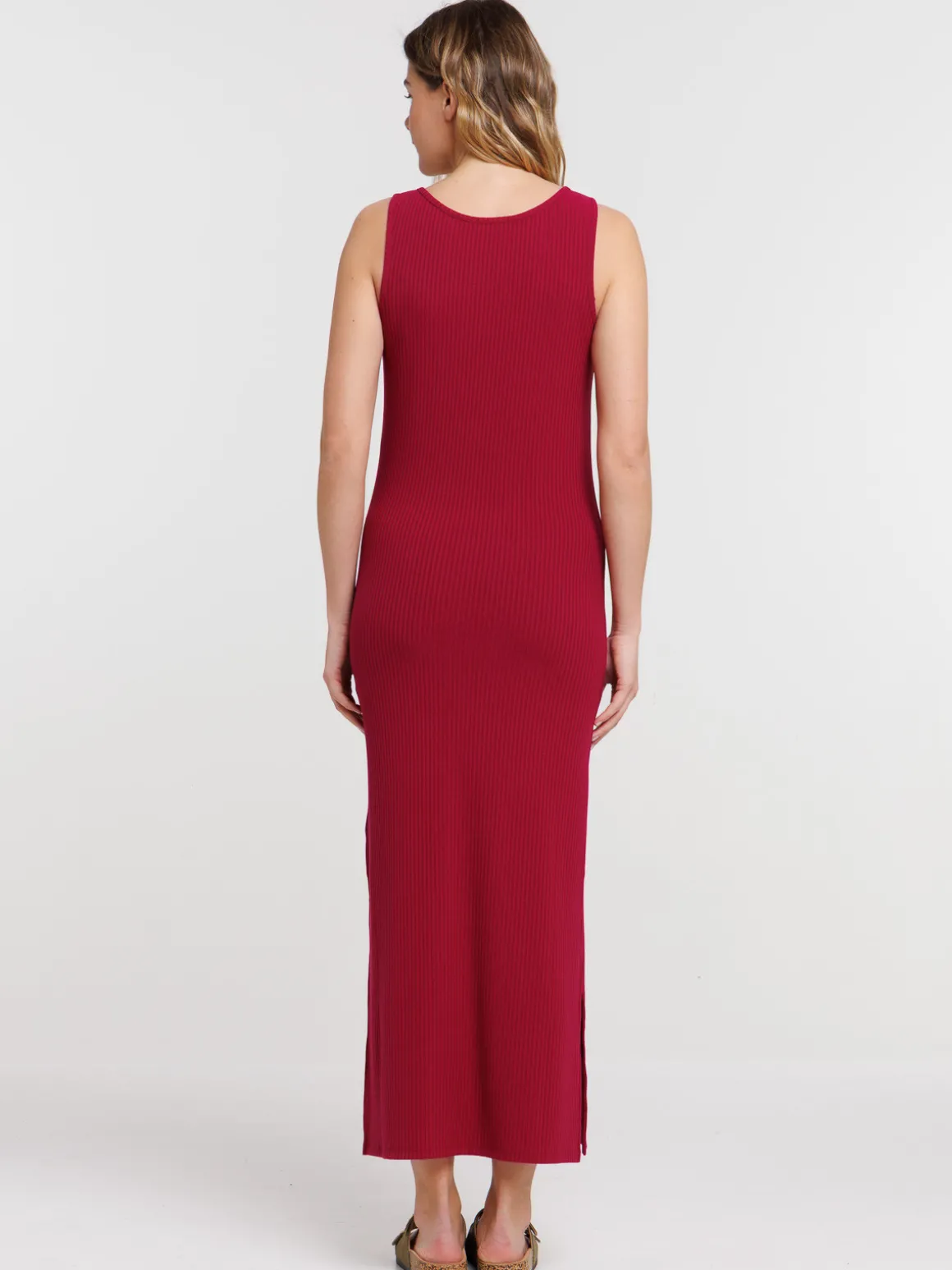 Robe longue côtelée bourgogne femme