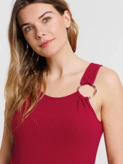 Robe longue côtelée bourgogne femme