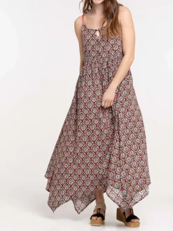 Robe longue imprimée asymétrique femme