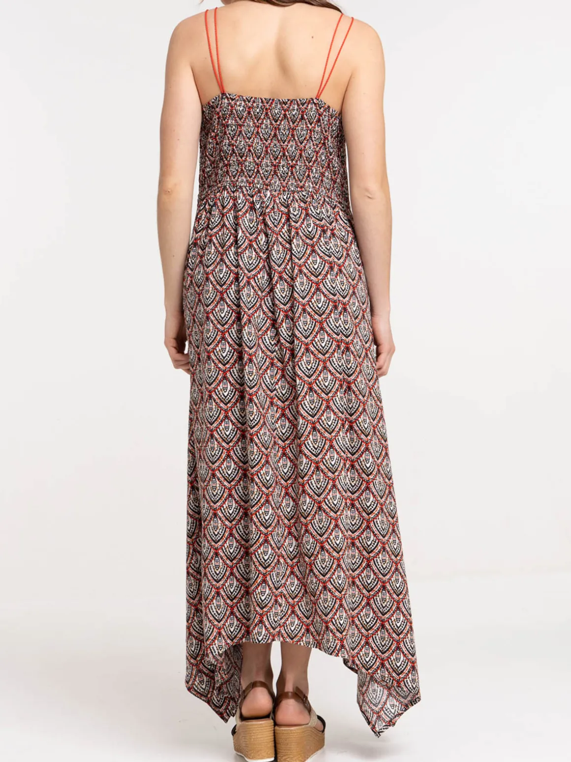 Robe longue imprimée asymétrique femme