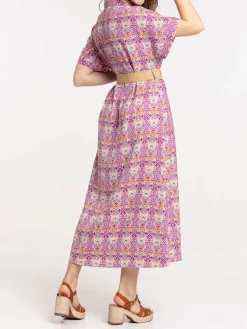 Robe longue imprimée boutonnée femme