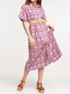 Robe longue imprimée boutonnée femme