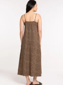 Robe longue satinée léopard femme
