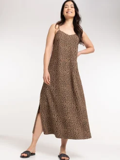 Robe longue satinée léopard femme