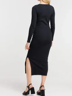 Robe maille côtelée longue femme