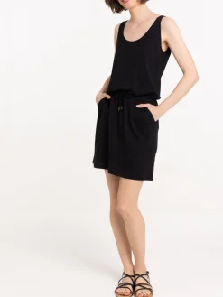 Robe noire taille élastiquée femme