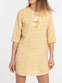 Robe ocre jaune imprimée femme