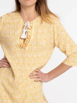 Robe ocre jaune imprimée femme