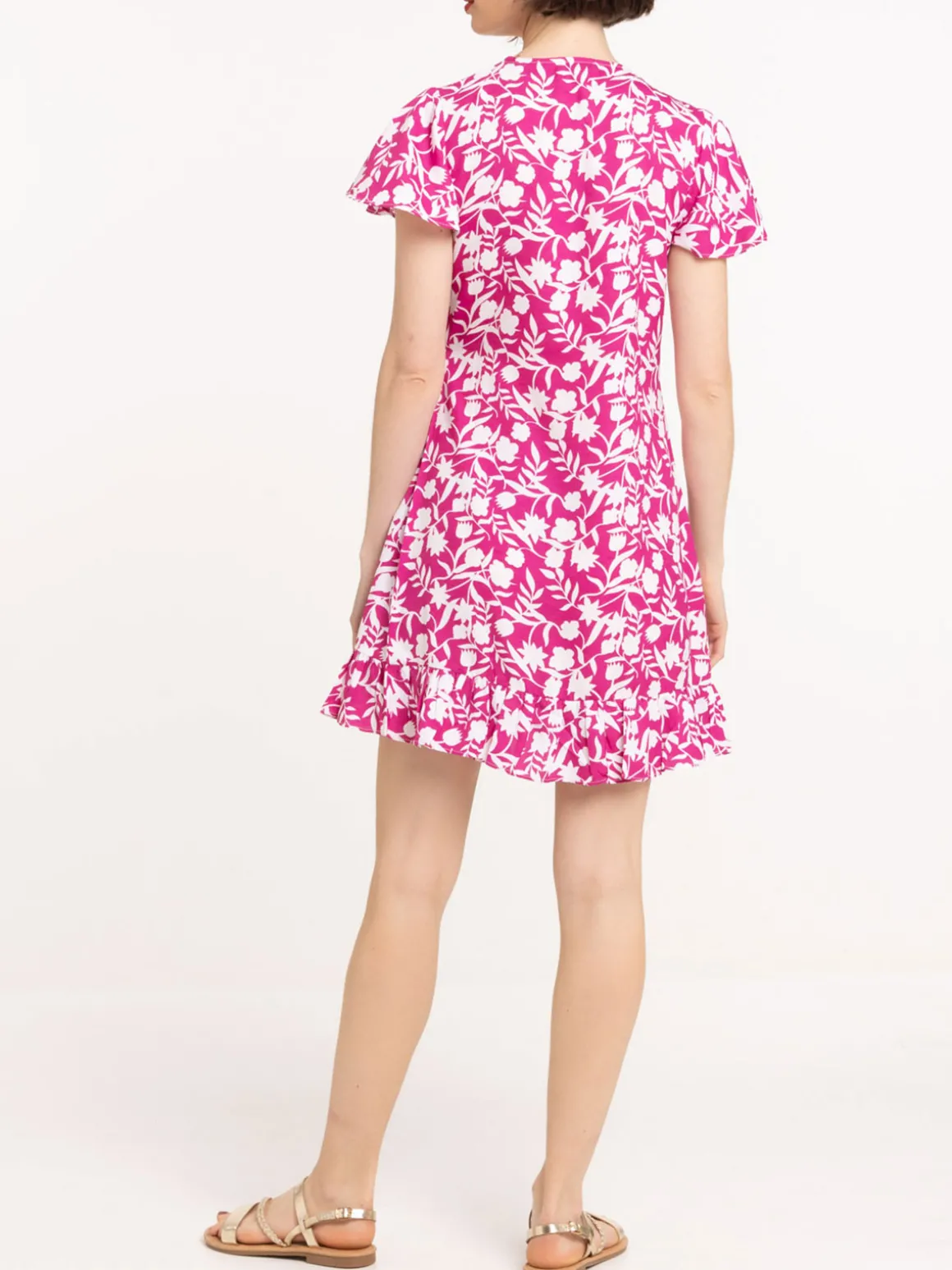 Robe portefeuille fleurie fushia femme