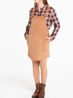 Robe salopette velours camel femme