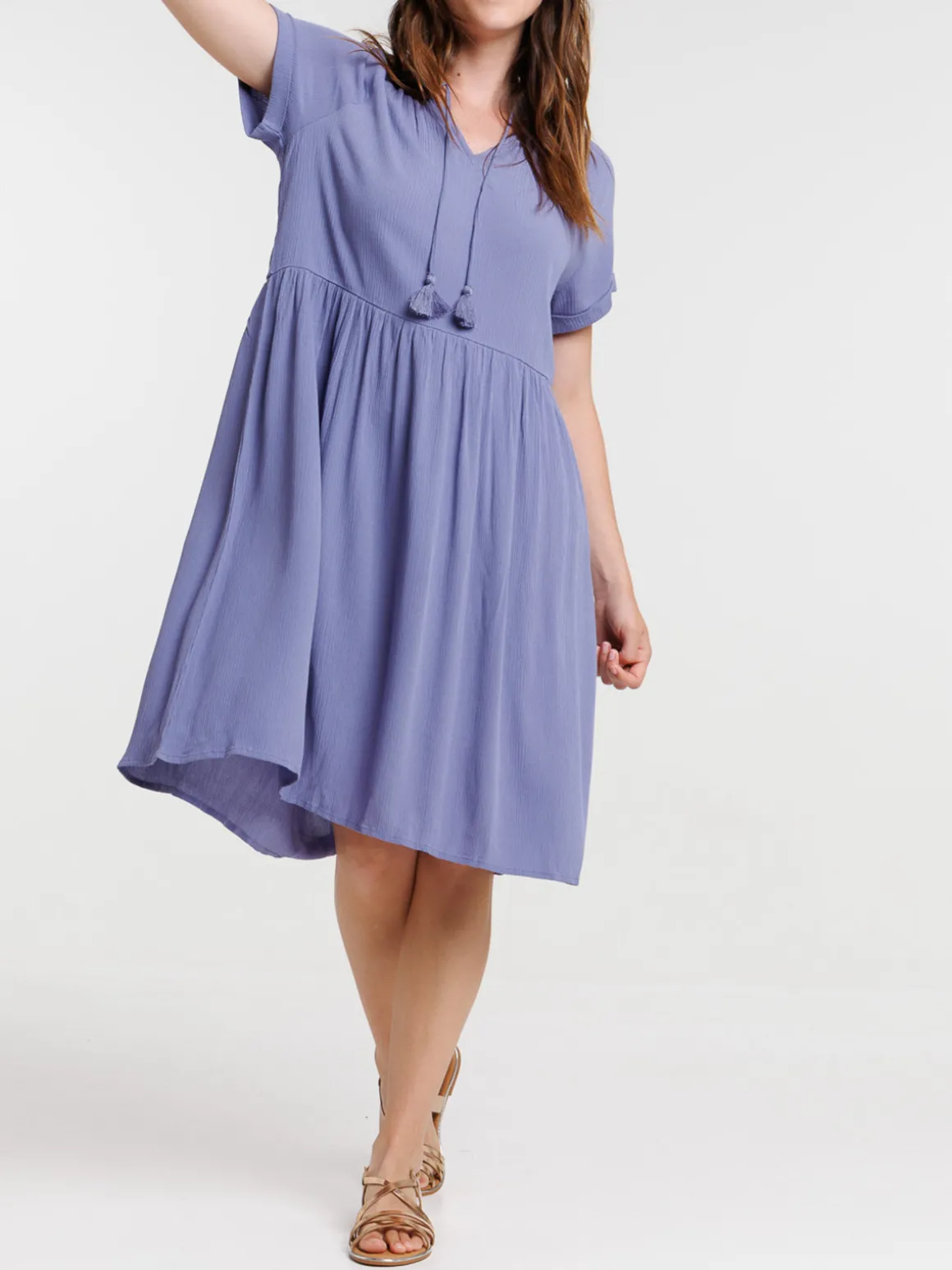 Robe sunset blue liens pompons femme
