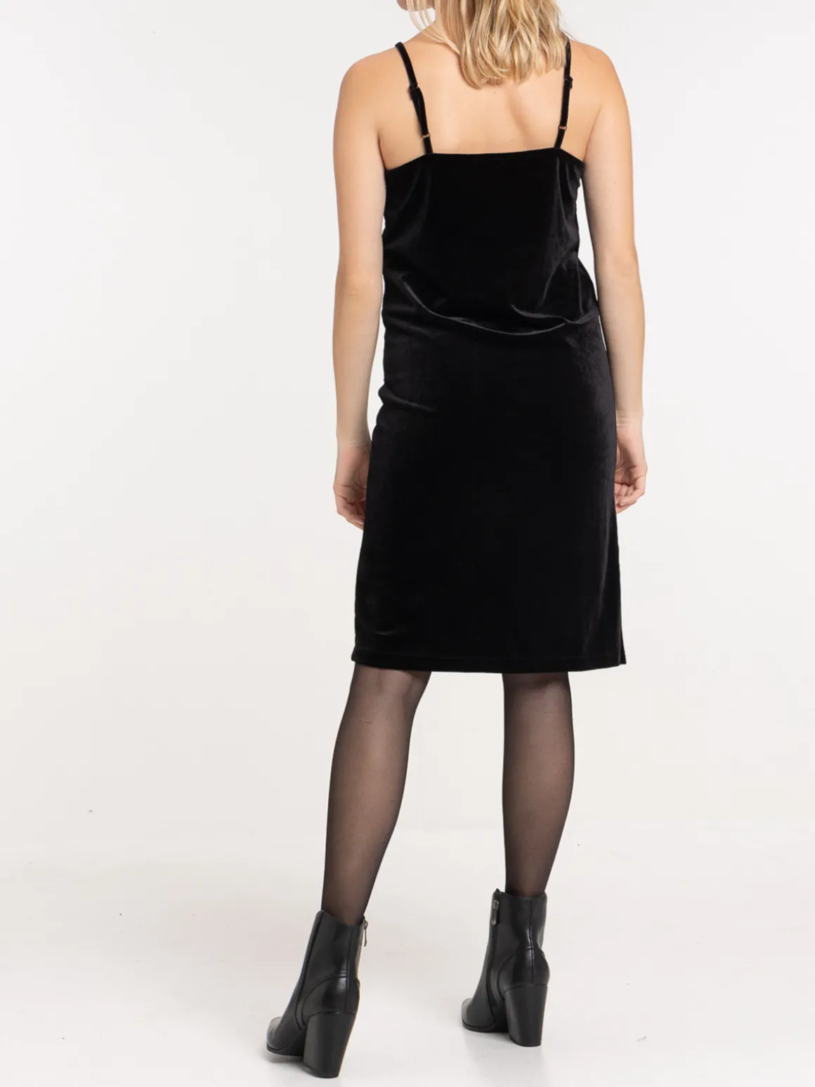 Robe velours noire bretelles femme