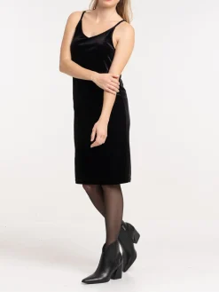 Robe velours noire bretelles femme