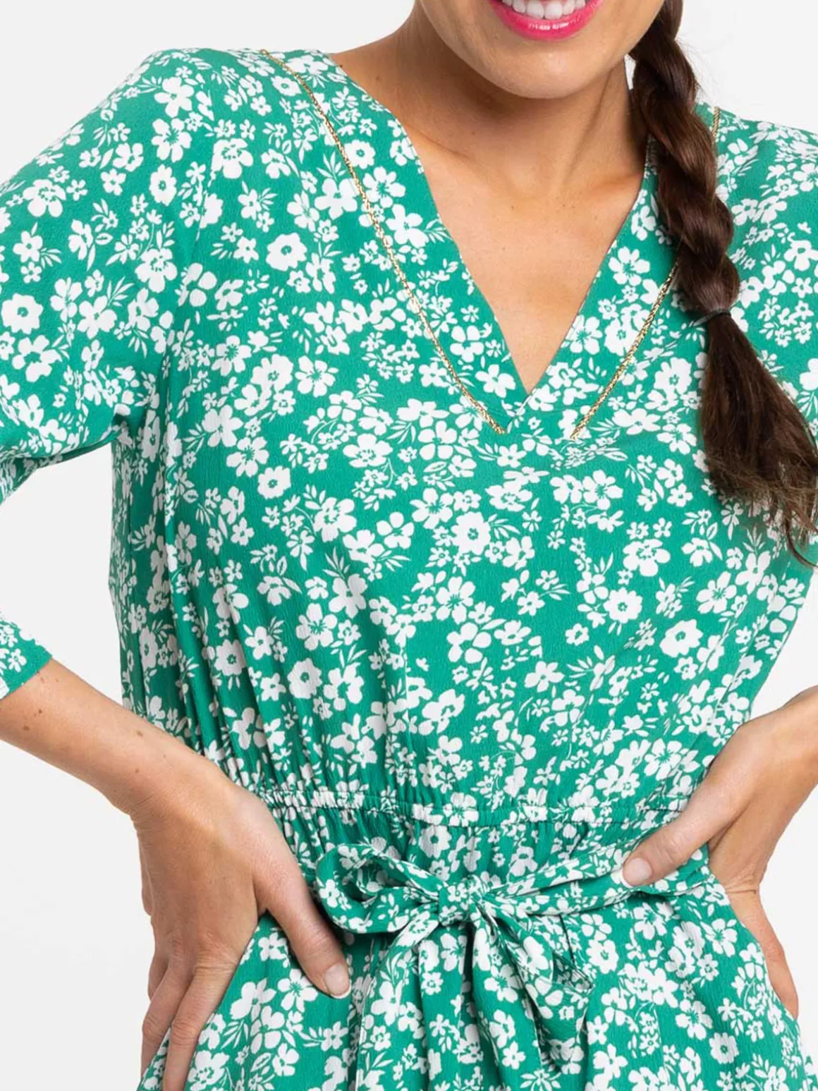 Robe vert bosphore imprimé fleuri femme