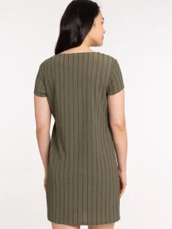 Robe vert sombre fines rayures femme
