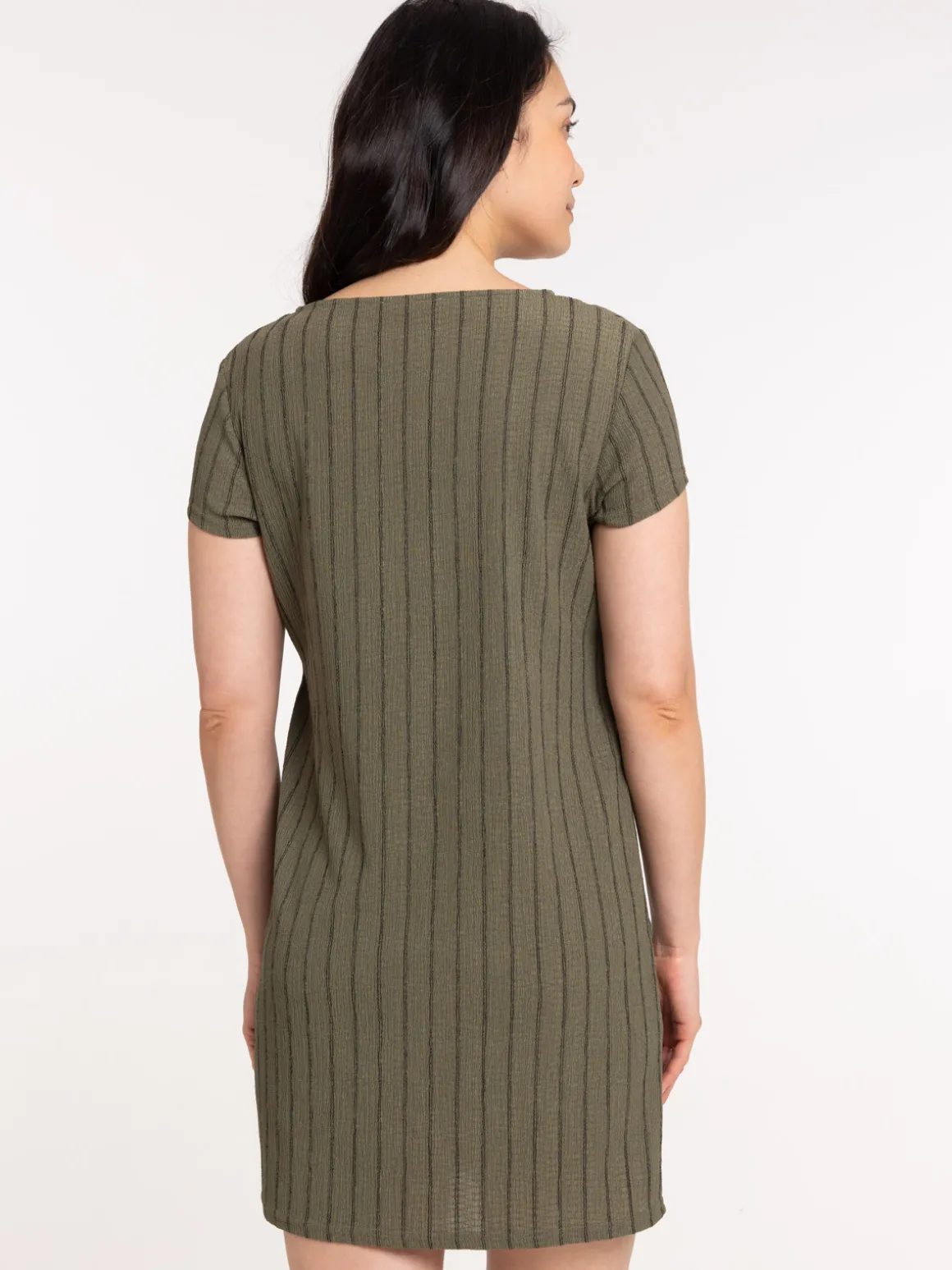 Robe vert sombre fines rayures femme