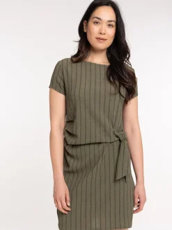 Robe vert sombre fines rayures femme