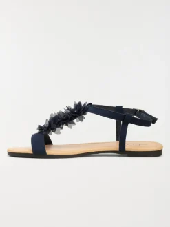 Sandale fleurs tissus marine (36-41)