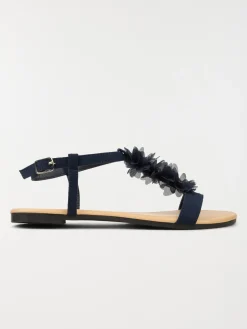 Sandale fleurs tissus marine (36-41)