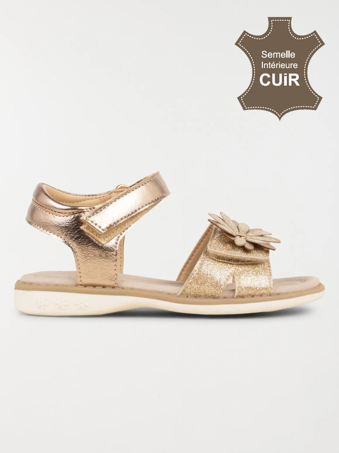 Sandales dorées fleurs 3D fille (24-30)