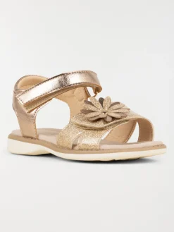 Sandales dorées fleurs 3D fille (24-30)