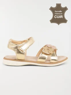 Sandales dorées fleurs 3D fille (24-30)