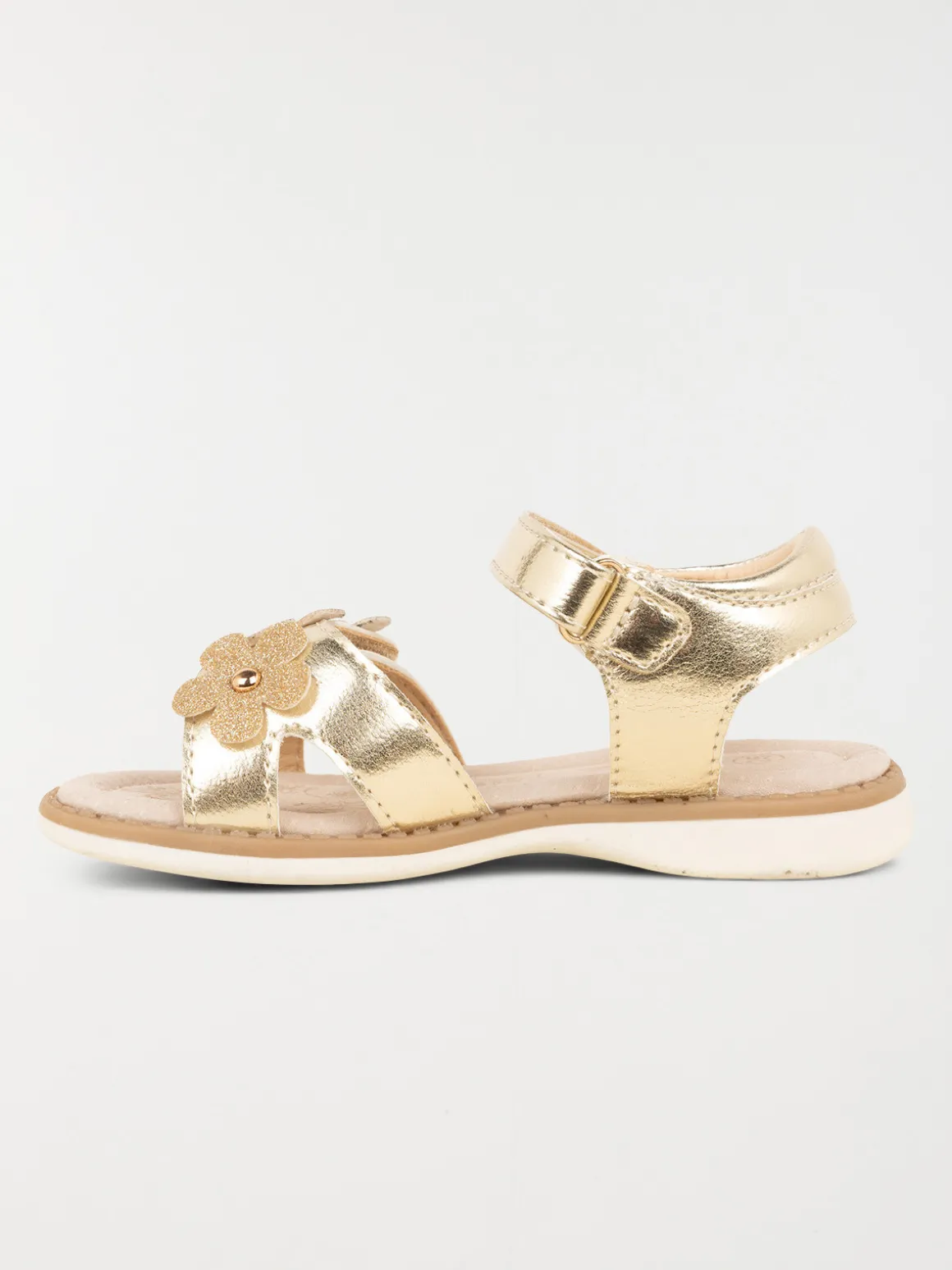 Sandales dorées fleurs 3D fille (24-30)