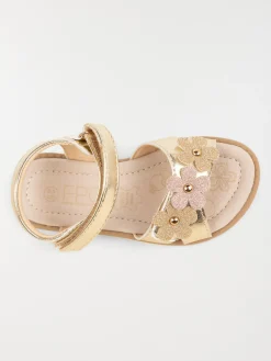 Sandales dorées fleurs 3D fille (24-30)